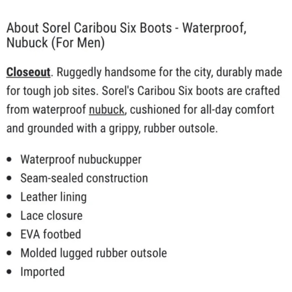 Sorel Men's Boots Caribou Six Waterproof Nubuck Leather Buff Size 15 New - Picture 8 of 8